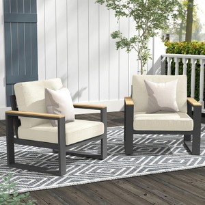 Heynemo Aluminum Outdoor Armchair, 2 Pieces All-Weather Metal Patio Single Sofa, Patio Conversation Set for Porch Backyard Garden - 1 of 4