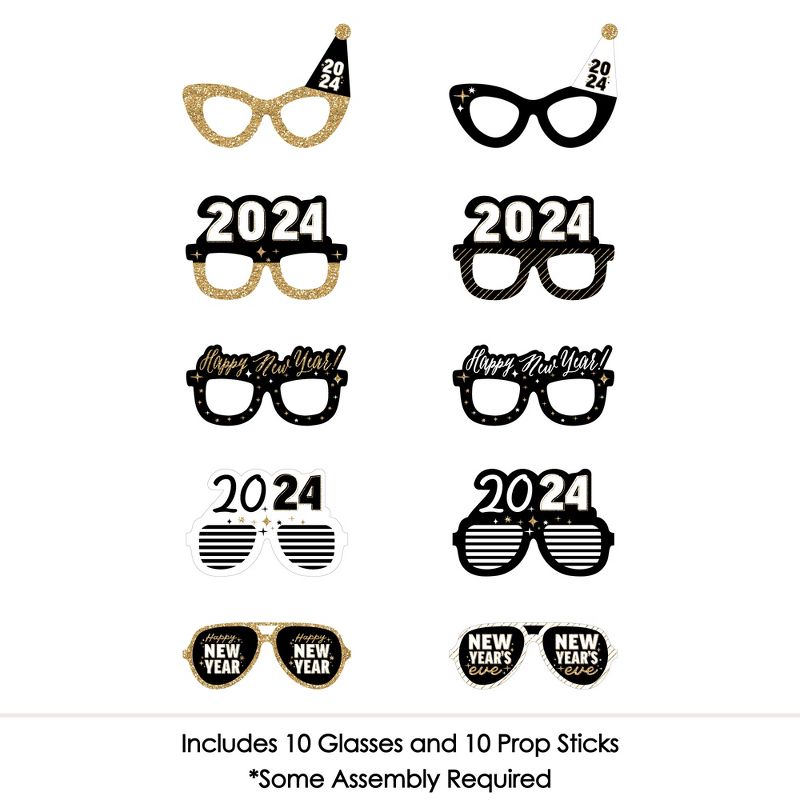 Big Dot of Happiness Hello New Year Glasses - Paper Card Stock 2024 NYE Party Photo Booth Props Kit - 10 Count, 3 of 6