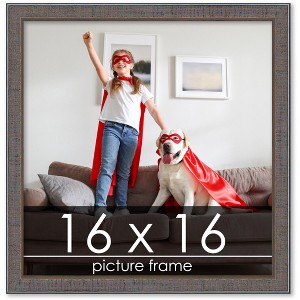 PosterPalooza | Square Textured Grey Picture Frame - UV Acrylic, Foam Board Backing, Hanging Hardware - 1 of 4