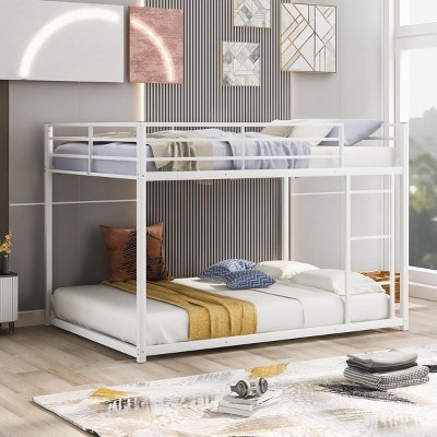 Streamdale Full over Full Metal Bunk Bed, Low Bunk Bed with Ladder, White