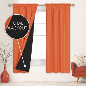 Deconovo ModernLuxury 100% Full BlackOut SatinRodCurtains For LivingRoom or BedRoom 2Panels - 1 of 4