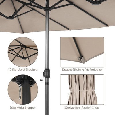 Beige 15FT Double-Sided Patio Umbrella with Metal Pole