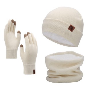 Mysuntown Winter Hat Scarf and Touch Screen Gloves 3-Piece Set, Cold Weather Knit Fleece Lined Warm Unisex Sets - 1 of 4