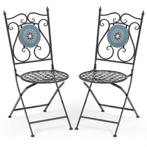 MOEPISY Set of 2 Patio Mosaic Chairs Metal Folding Chairs - 1 of 4