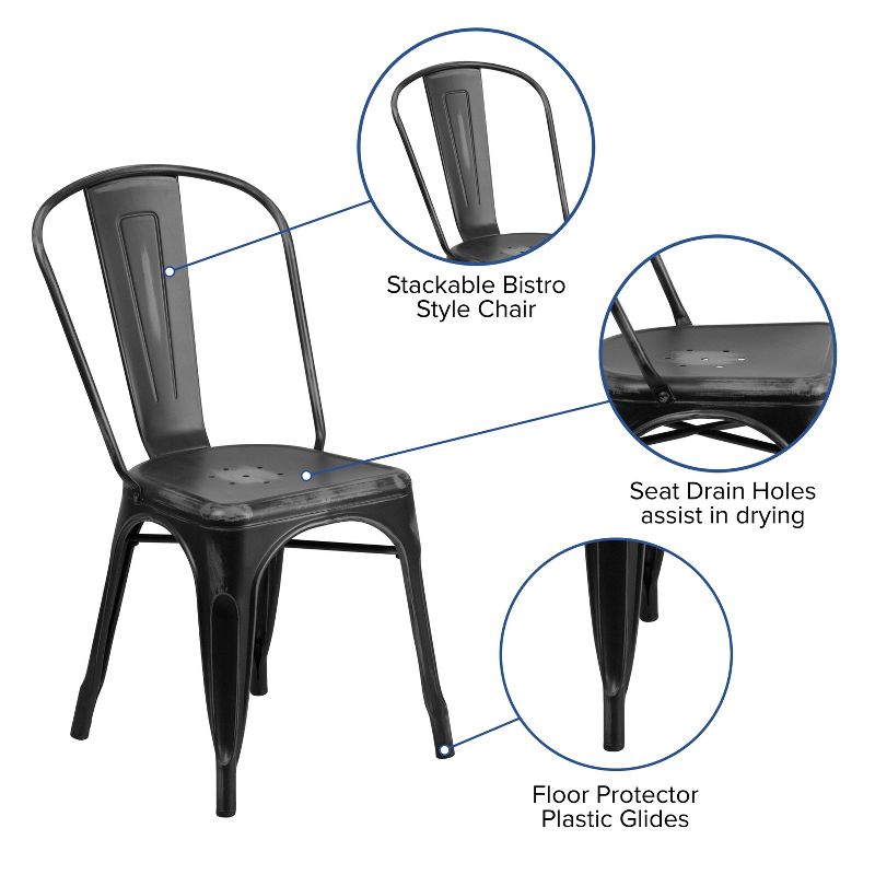 Flash Furniture Commercial Grade Distressed Metal Indoor-Outdoor Stackable Chair, 3 of 11