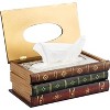 Vintage Book Tissue Box Cover, Classic Wooden Rectangular Holder for Living Room and Office Decor - 3 of 4