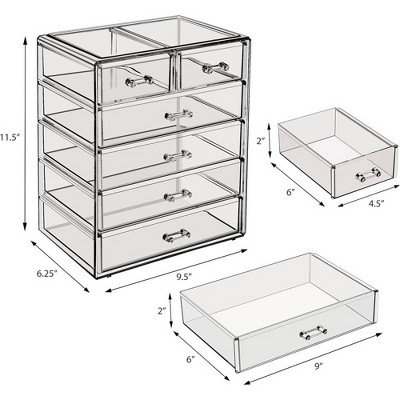 Clear Acrylic 7-Drawer Vanity Organizer with Black Mesh Padding