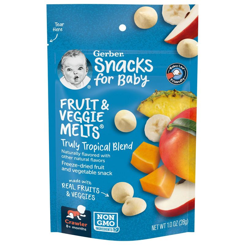 Gerber Crawler Fruit &#38; Veggie Melts Truly tropical Blend Baby Snacks - 1oz, 1 of 14
