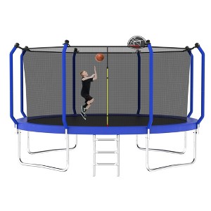 NAYSAYE Trampoline 14FT with Basketball Hoop and Safety Net for Outdoor Fun and Fitness, Blue, 168.11"*107.87"*149.80" - 1 of 4