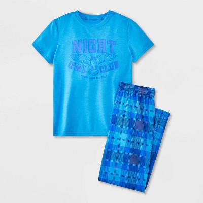 Boys' 2pc 'Owl' Plaid Short Sleeve Pajama Set - Cat & Jack™ Blue XS