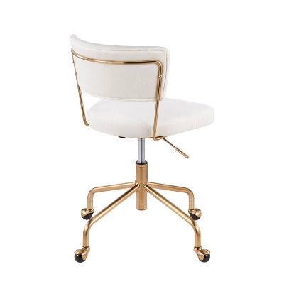 Cream Velvet and Gold Metal Swivel Task Chair