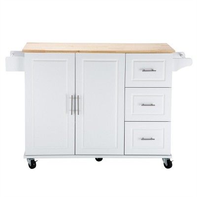 ELJGET Kitchen Island with Storage Rolling Kitchen Cart Storage Cart with Drop Leaf Countertop, Storage Cabinet and 3 Drawers for Dinning Room