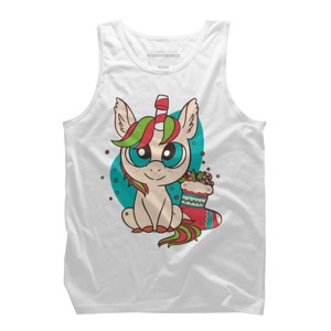 Men's Design By Humans Christmas Candy Cane Unicorn With Stocking By rasok Tank Top - 1 of 3
