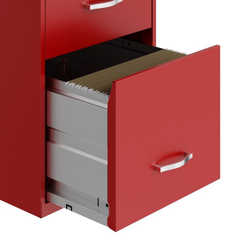 Space Solutions 18 Inch Wide Metal Organizer File Cabinet for Office Supplies and Hanging File Folders w/ Pencil Drawer & 3 File Drawers, Red, 5 of 7