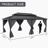 12'x20' hardtop gazebo for all weather with double metal roof, aluminum frame, net, and curtain; ideal for patio, deck, backyard, and garden. Gray. - 2 of 4