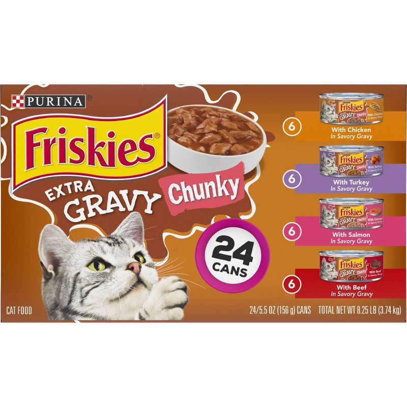 Purina Friskies Extra Gravy Chunky Chicken, Turkey, Salmon &#38; Beef Wet Cat Food - 5.5oz/24ct Variety Pack, 3 of 7