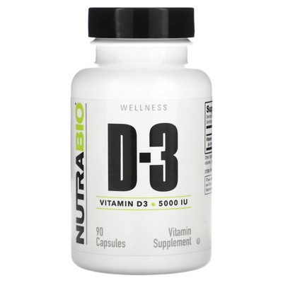 NutraBio Vitamin D-3, 125 mcg (5,000 IU), 90 Capsules