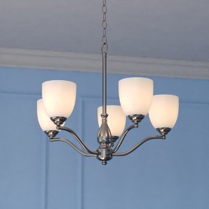 VAXCEL Bellwood 5-Light 24.5 in. Wide Chandelier, Clear Seeded Glass Shade, LED Compatible, Adjustable Height - 1 of 4
