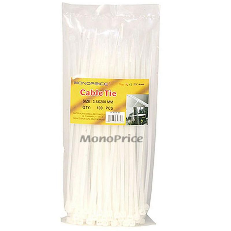 Monoprice Cable Tie 8 inches 40 lbs, 100 pcs/pack, White, 3 of 4