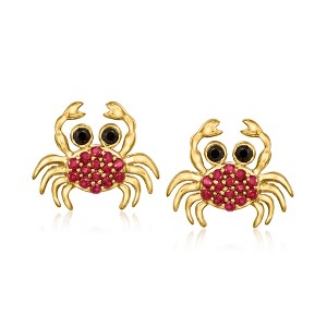 Ross-Simons 0.30 ct. t.w. Ruby and .10 ct. t.w. Black Spinel Crab Earrings in 18kt Gold Over Sterling - 1 of 4