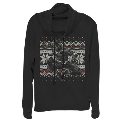 Juniors Womens Marvel Black Panther Knit Pattern Print Cowl Neck Sweatshirt