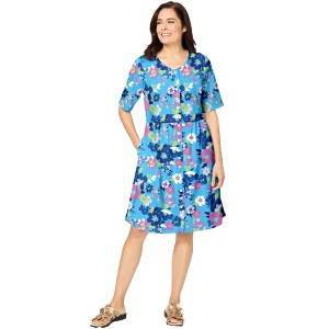 Woman Within Plus Size Button-Front Short Essential Dress - 1 of 4