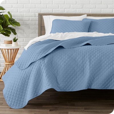Coronet Blue Twin Microfiber Diamond Stitched Coverlet Set