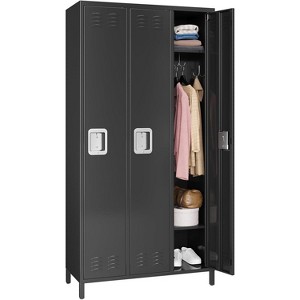 3-Door Metal Office Storage Cabinet with 27 Hooks & 9 Shelves, 72" Tall Steel Lockers, Employee Locker Cabinet - 1 of 4