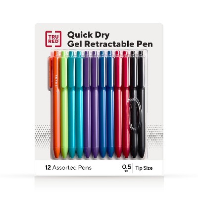 Tru Red Quick Dry Gel Pen | Stick | Fine 0.5 mm | Assorted Ink and Barrel Colors | 12/Pack