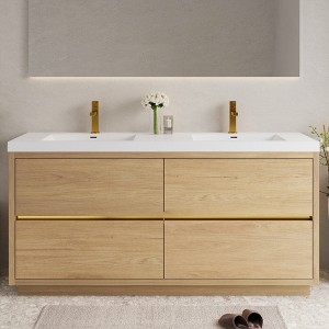 GlasFlength Bathroom Storage Cabinets, Freestanding, Open shelving Bathroom Vanity，Assembly Required, Beige, 70.87"*19.75"*35.5" - 1 of 4