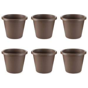 The HC Companies 14 Inch Classic Durable Plastic Flower Pot Container Garden Planter with Molded Rim and Drainage Holes, Chocolate Brown (6 Pack) - 1 of 4