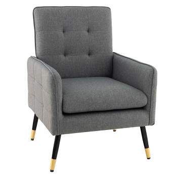 Costway Linen Fabric Accent Chair Modern Single Sofa Chair with Solid Metal Legs Blue/Grey/White