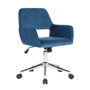 FurnitureR Home Office Chair, Mid Back Velvet Desk Chairs with Rolling Wheels, Adjustable Task Chair for Living Room, Bedroom, Studying, Dark Blue - 1 of 4