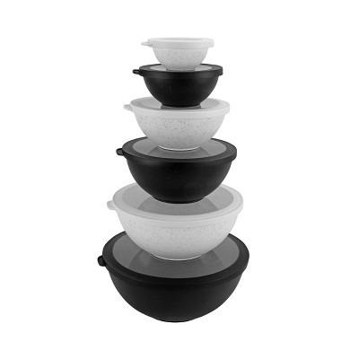 COOK WITH COLOR Mixing Bowls with Lids 12 Piece Set BLACK & WHITE