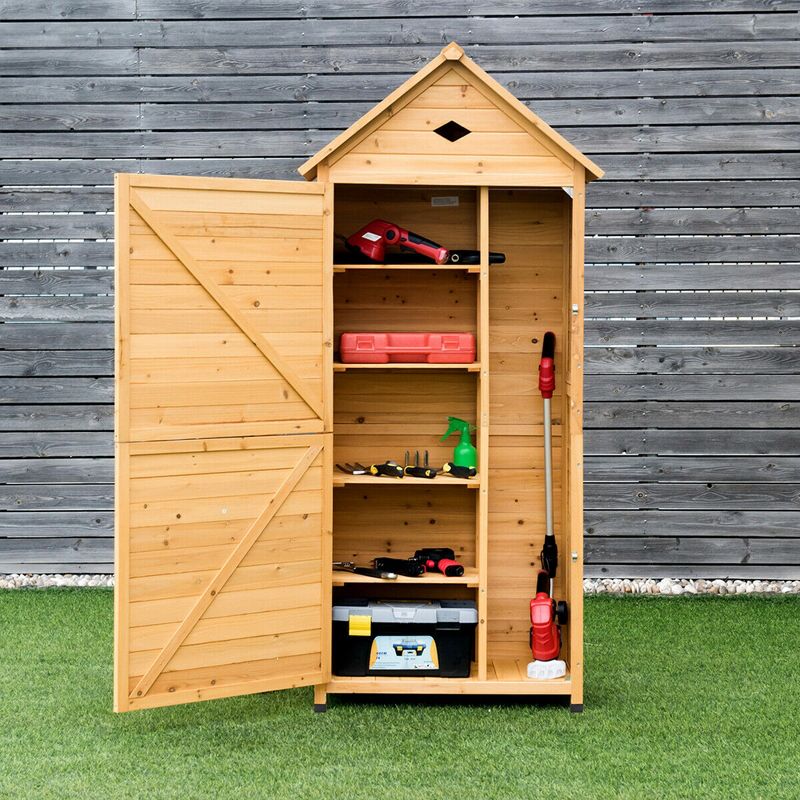 Costway Outdoor Storage Shed Lockable Wooden Garden Tool Storage Cabinet W/ Shelves, 4 of 11