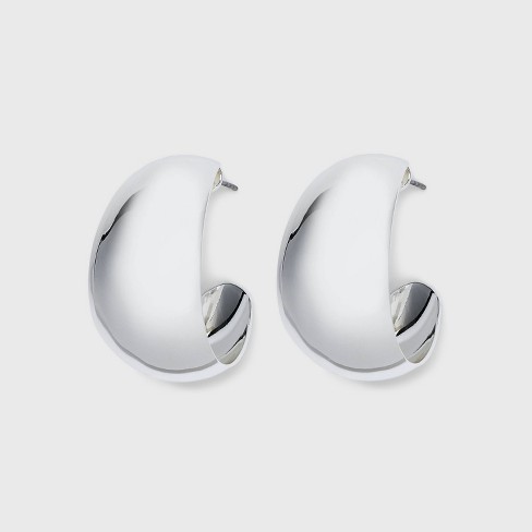Thin Smooth Medium Hoop Earrings - A New Day™ Silver : Target