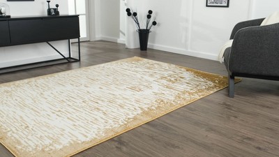 Gold and White Abstract Pattern Synthetic Area Rug, 4' x 5'