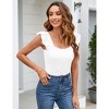 Womens Cap Sleeve BodySuits Square Neck Bodycon Basic Bodysuit Tank Tops,White - 2XL - 3 of 4