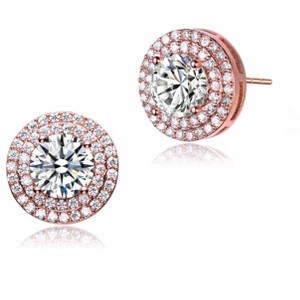 Guili Round Stud Earrings in Sterling Silver with CZ and Morganite Stones, in Silver or Rose Gold – Subtle Glam for Everyday Elegance - 1 of 3