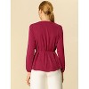 Allegra K Women's Basic Pleated Keyhole Round Neck Belted Waist Long Bishop Sleeve Tunic Top - 4 of 4