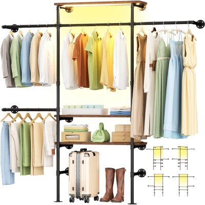 Besiost 87-In Heavy-duty Garment Rack with Storage Shelves, Wall-mounted Closet Organizer with 4 Hanging Rods