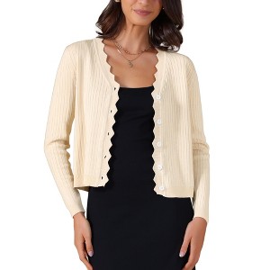 INSPIRE CHIC Women's Cropped Casual Long Sleeve V Neck Button Down Cardigans Sweater - 1 of 4