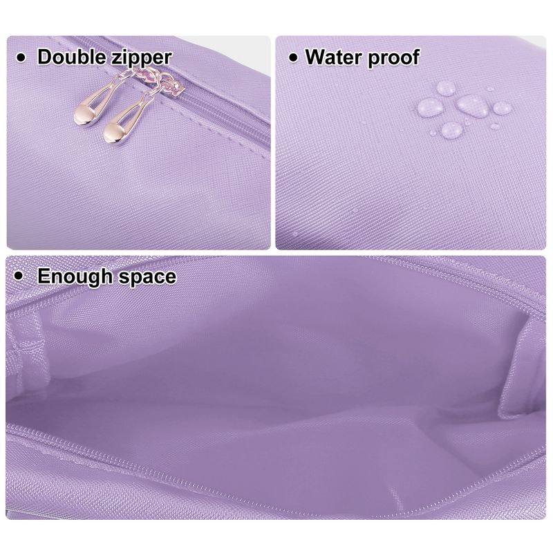 Unique Bargains PU Leather Waterproof Makeup Bag Cosmetic Case Makeup Bag for Women S Size Purple 1 Pcs, 3 of 7