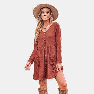 Women's Button-Front Long Sleeve Mini Dress - Cupshe