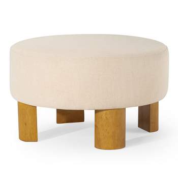 Maven Lane Celia Contemporary Upholstered Ottoman with Refined Wood Finish