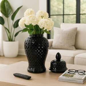 Ceramic Decorative Jar with Lid - Traditional Cutout Design for Home & Office - Elegant Accent for Living Room, Bedroom & Kitchen - 1 of 4