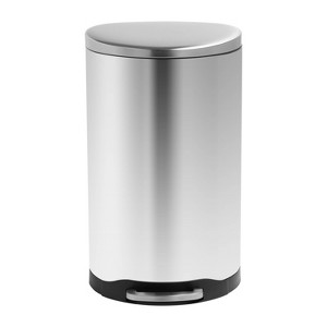 Honey-Can-Do 40L Semi Round Step Trash Can: Steel, Pedal-Operated Lid, Indoor, Silver, 26.4" Height, 15.5" Depth - 1 of 4