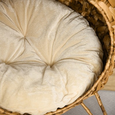 Small Round Beige Wicker Cat House with Cushion