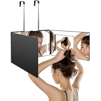 360° Viewing Angle Self Hair Cutting Mirror, Anti-Fog HD Glass, Tri-Fold Portable Design for Home Barber Use, No LED
