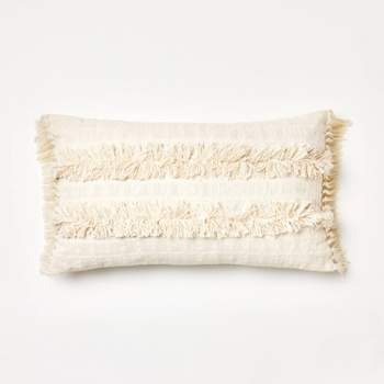 Oversized Bobble Knit Striped Lumbar Throw Pillow Cream